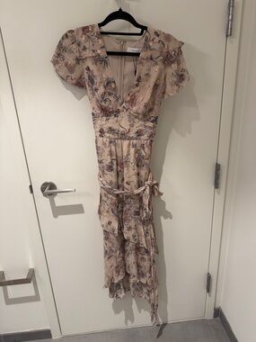 Reiss Beige Floral Ruffle Wrap Dress- size was a little big for me. super cute!
